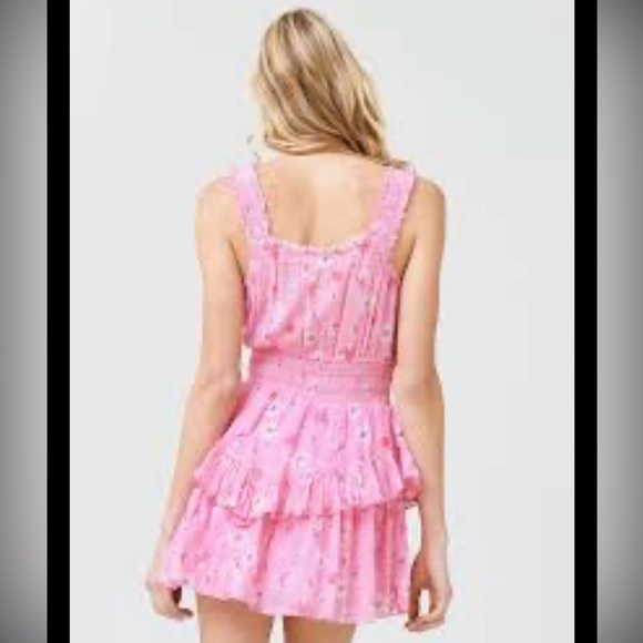 LoveShackFancy Norelli Printed Ruffled Dres XL pink floral drop waist so cute - Picture 3 of 9